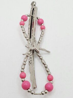 Lilla Rose Ballerina Flexi Hair Clip – Pink & Silver Beaded Barrette New